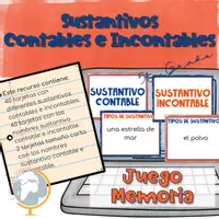 Vista previa - Juegos / Gamificación - Los Sustantivos Contables e Incontables Juego de Memoria (Nouns) - Portada
