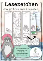 Vorschau - Mal- und Bastelvorlagen - Lesezeichen Hygge Look zum Ausmalen FrauCuppaTea - Deckblatt