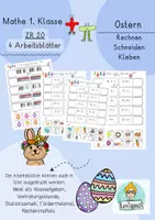 Vorschau - Stationenlernen - Rechnen, Schneiden, Kleben Ostern, Mathe 1.Klasse, Zahlenraum 20 ohne ZÜ - Deckblatt