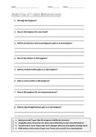 Vorschau - Arbeitsblätter - AB mit Fragen zum Thema "Birmingham" + Lösungsblatt - Deckblatt