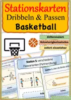 Vorschau - Arbeitsblätter - differenzierte Stationskarten Basketball Dribbeln Passen - Deckblatt