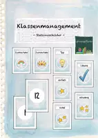 Vorschau - Stationenlernen - Klassenmanagement: Stationsschilder (weiß-blau) - Deckblatt