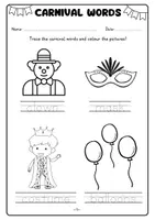 Aperçu - Feuilles d'exercices - Carnival Words Worksheet | Traacing | Colouring | Reading - Page 1