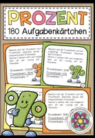 Vorschau - Aufgabenkarten - PROZENT (Prozentrechnung) - 180 Aufgabenkärtchen - Deckblatt