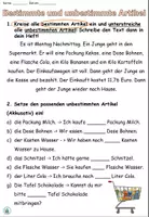 Aperçu - Feuilles d'exercices - Exercice articles définis et indéfinis "Produkte im Supermarkt" Deutsch - Page 1