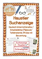 Vorschau - Unterrichtsreihen - Deutsch - Haustier Suchanzeige - Deckblatt