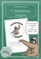 Vorschau - Anderer Materialtyp - Faultierklasse - 1. Halbjahreszeugnis in der 1. Klasse - Deckblatt