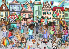 Vorschau - Unterrichtsreihen - Wimmelbild Suchbild "Ferien in der Stadt" Daz Schreibanlass - Seite 1