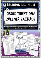 Vorschau - Unterrichtsreihen - Jesus trifft den Zöllner Zachäus - 4-stündige, fertige Unterrichtseinheit Klasse 1 bis 4 mit Differenzierungen - Deckblatt