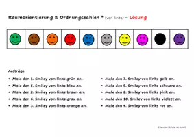 Vorschau - Arbeitsblätter - Raumorientierung & Ordnungszahlen - Smileys (3-fach diff.) - Seite 1