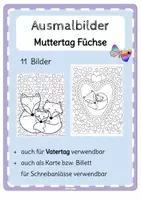 Vorschau - Mal- und Bastelvorlagen - Ausmalbilder Füchse Muttertag - Deckblatt