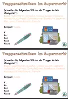 Vorschau - Aufgabenkarten - Treppenschreiben "Im Supermarkt" Thema Einkaufen - DaZ / DaF / Deutsch - Deckblatt