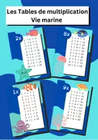 Aperçu - Fiches - Les tables de multiplication de 1 à 10 - Vie marine - Page de couverture