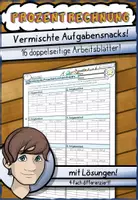 Vorschau - Arbeitsblätter - Prozentrechnung mit Dreisatz - 4x4 vermischte Aufgabensnacks! - Deckblatt
