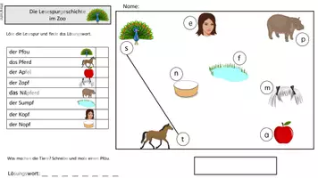 Vorschau - Arbeitsblätter - Im Zoo - Lesespur zum Laut Pf/pf fünffach differenziert - Seite 1