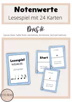 Vorschau - Spiele - Lesespiel Notenwerte – Musik – 24 Karten (von der Ganzen Note bis zur Sechzehntelnote) - Deckblatt