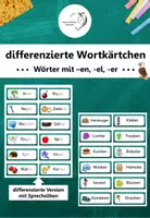 Vorschau - Stationenlernen - differenzierte Wortkärtchen - Wörter mit -en, -el, -er - Deckblatt
