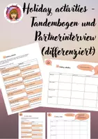 Vorschau - Arbeitsblätter - Holiday activities - Tandembogen und Partnerinterview (differenziert) - Deckblatt
