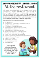 Vorschau - Stundenentwürfe - At the Restaurant, Englisch, Englischunterricht, Food and Drinks, Bestellen im Restaurant, Dialoge, Rollenspiele, Speaking Activities, Arbeitsblätter, Übungen, Wortschatz, Materialpaket, komplette Unterrichtseinheit, Verlaufsplanung | Klasse 4, 5, 6 - Seite 1