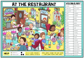 Vorschau - Arbeitsblätter - At the Restaurant - Wimmelbild + Aufgaben (Englisch 3.-5. Schulstufe) - Seite 1