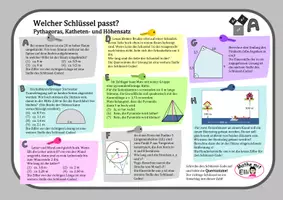 Vorschau - Arbeitsblätter - Welcher Schlüssel passt? Pythagoras, Katheten- und Höhensatz N2 - Deckblatt