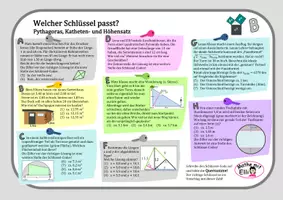 Vorschau - Arbeitsblätter - Welcher Schlüssel passt? Pythagoras, Katheten- und Höhensatz N2 - Seite 1