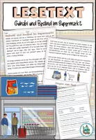 Vista previa - Hojas de trabajo - Leer texto "Gulnabi und Beslind im Supermarkt" Productos en el supermercado - Tema de la compra - Alemán - Portada