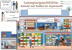Aperçu - Feuilles d'exercices - Histoire de lecture "Gulnabi und Beslind im Supermarkt" Les produits au supermarché - Thème des courses - Français - Page 2