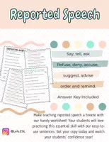 Vista previa - Hojas de trabajo - REPORTED SPEECH - ESTILO INDIRECTO - Portada