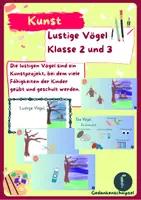 Vorschau - Mal- und Bastelvorlagen - Lustige Vögel-Kunst-Frühling-Klasse 2/3 - Deckblatt