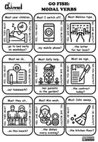 Vista previa - Juegos / Gamificación - MODAL VERBS: CAN, COULD, MUST & SHOULD – Go Fish Game (B&W) - página 3