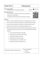 Aperçu - Apprentissages en autonomie - Fiches de travail en autonomie - La Calorimétrie - Page 1