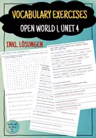 Vorschau - Arbeitsblätter - Vocabulary exercises (Wortschatz) - passend zu Open World 1 Unit 4 - Deckblatt