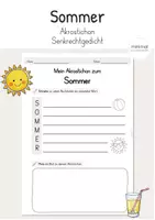 Vorschau - Arbeitsblätter - Sommer: Akrostichon Gedicht - Deckblatt