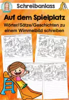 Vorschau - Stationenlernen - Schreibanlass | Wimmelbild | Geschichten schreiben | Spielplatz - Deckblatt