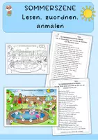 Vorschau - Arbeitsblätter - Wimmelbild Sommer, lesen, zuordnen und ausmalen, digitales Tafelbild - Deckblatt