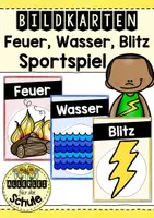 Vorschau - Bildkarten - Feuer Wasser Blitz – Bildkarten für den Sportunterricht (Grundschule, Bewegungsspiel, Aufwärmspiel) - Deckblatt