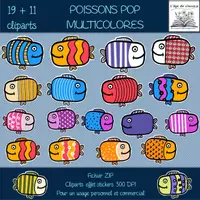 Aperçu - Affichage - Cliparts poissons couleurs pop ou N&B - Page de couverture
