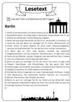 Vorschau - Arbeitsblätter - Leseverständnis (Leseverstehen) - Berlin + Lösungen (mit didaktischer Resverve) - Seite 1