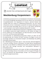 Vorschau - Arbeitsblätter - Leseverständnis - Mecklenburg-Vorpommern + Lösung - Seite 1