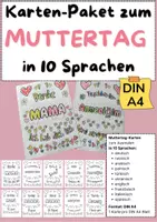 Vorschau - Mal- und Bastelvorlagen - Muttertag-Kartenpaket - in 10 Sprachen - DIN A4 - Zum Ausmalen und Verzieren - Deckblatt