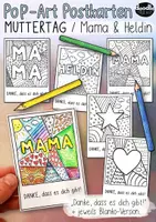 Vorschau - Mal- und Bastelvorlagen - Pop-Art MUTTERTAG - DIY Postkarten (Mama, Mami, Heldin, Herz + Stern) - Seite 1