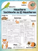 Vorschau - Arbeitsblätter - differenzierte Sachtexte zu 10 Haustieren - Deckblatt