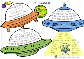 Vorschau - Arbeitsblätter - LESEN "Leseufos", zu Karibu 1 (Version 2016) - in deutscher Druckschrift - (f,t,au,ei,h,d,sch,k,z) - Teil 2 - Seite 3
