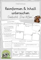 Vorschau - Arbeitsblätter - Gedicht „Die Affen“ - Inhalt & Form untersuchen (Einzel- oder Partneraufgabe) - Deckblatt