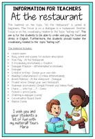 Vista previa - Unidades / Secuencias / Situaciones de Aprendizaje - At the restaurant – English Bundle (lesson plan included) - página 1