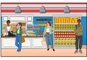 Vorschau - Bildkarten - Wimmelbilder Szenen im Supermarkt - Sprechanlass / Schreibanlass DaZ / DaF / Deutsch - Seite 1