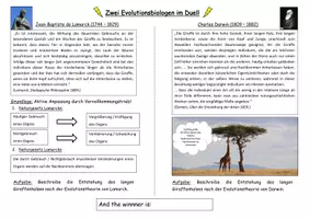 Vorschau - Stundenentwürfe - Evolution - Unterrichtsmaterial Evolutionstheorie Darwin und Lamarck / Placemat - Seite 1