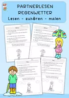 Vorschau - Arbeitsblätter - Partnerlesen Regenwetter, lesen-zuhören-malen - Deckblatt