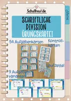 Vorschau - Aufgabenkarten - Schriftliche Division: Kartei zum Üben mit farbigen Stellenwerten, Überschlag und Probe, inkl. Kontrollkarten und Laufzettel - Seite 1